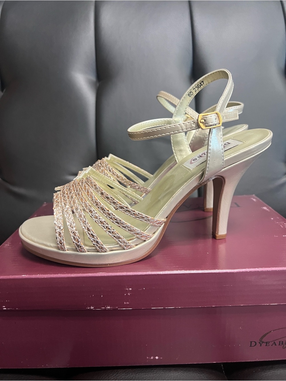 Leah Champagne Glitter Ankle-Strap Heels by Dyeables